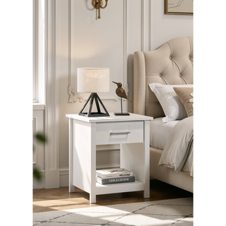 Sunvega White Nightstand with 1 Drawer and Open Lower Shelf for Bedroom
