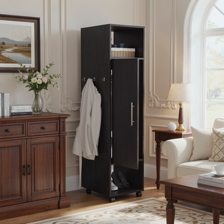 Sunvega Freestanding Wardrobe with Mirror, Shelves, Hanging Rod and Casters for Bedroom