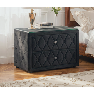 Sunvega Modern Velvet Upholstery Nightstand with Tufted Design and Two Drawers