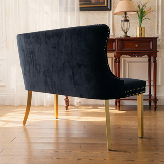 Sunvega Mid Century Modern Velvet Double Dining Loveseat Bench with Gold-Plated Steel Legs