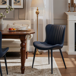 Sunvega Set of 2 Black Faux Leather Mid-Century Modern Armless Dining Chairs