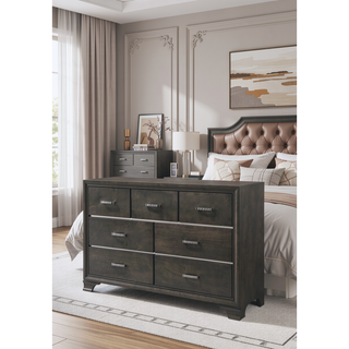 Sunvega Carine II Gray Finish 7-Drawer Dresser with English Dovetail Craftsmanship