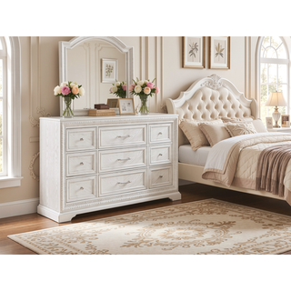 Sunvega Antique White Finish Contemporary Six-Drawer Storage Dresser with Bar Handles
