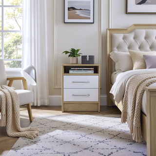 Sunvega Light Oak and White 2-Drawer 1-Shelf Rectangle Nightstand