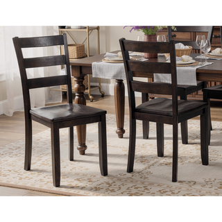 Sunvega Contemporary Dark Wood Finish Square Table with Ladder-back Chairs Dining Set