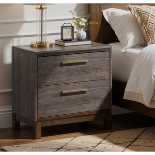 Sunvega Contemporary Two Tone Antique Gray 2 Drawer Nightstand with Brass Pulls