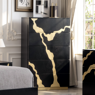 Sunvega Gold Painted Pattern Chest with Ball Bearing Glides and English Dovetail Drawers