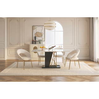 Sunvega Velvet Fabric Dining Chair with Curved Backrest and Golden Metal Legs for Kitchen