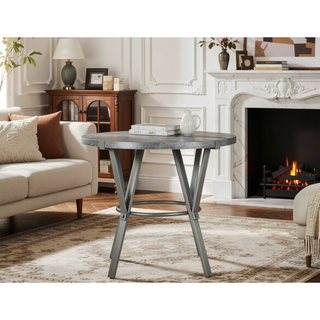 Sunvega Dark Gray Round Counter Table with Iron Base and Wood Veneer Top