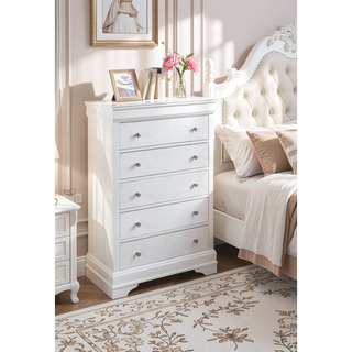 Sunvega Crystal Embellished Contemporary Textured Drawer Chest with Tapered Legs