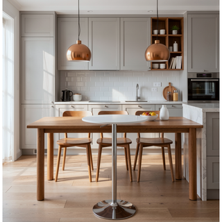 Sunvega Elia Contemporary Adjustable Bar Table with Wooden Top and Metal Base