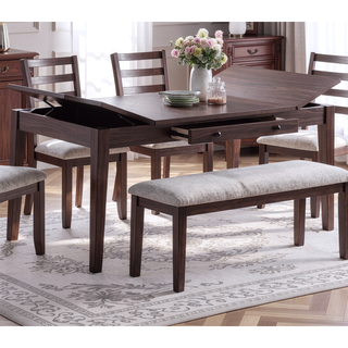 Sunvega Walnut Color Cushion Padded Seat Dining Room Bench in Contemporary Style