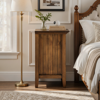 Sunvega Rustic Natural Aged Brown Solid Wood Bedside Table with Drawer