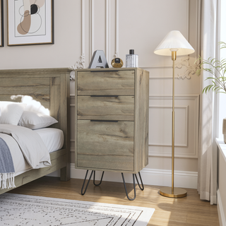 Sunvega Light Oak Finish Hairpin Leg Dresser with Superior Top and Three Drawers
