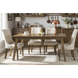 Sunvega White Marble Top Dining Table with Canted Wood Legs Mid-Century Modern