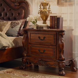 Sunvega Traditional Luxury Nightstand with 2 Drawers in Cherry Oak Finish