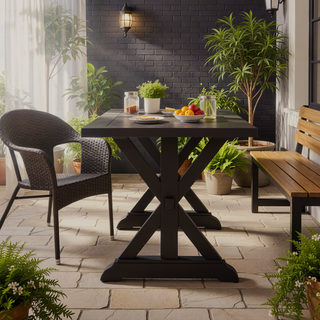 Sunvega Modern Outdoor Dining Table with Antique Matte Black Aluminum Frame