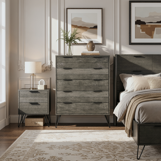 Sunvega Modern Nightstand with Three-Tone Gray Finish and Brushed Metal Legs