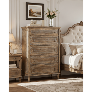 Sunvega Taupe 5-Drawer Chest with Rustic Casual Style and Easy Care