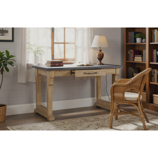 Sunvega Cashew Cement Top Kitchen Island with Hickory Veneers and Drawer