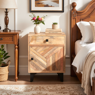 Sunvega Modern Solid Wood Nightstand with Smooth Gliding Drawers for Bedroom