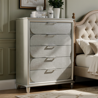 Sunvega Silver 2-Drawer Nightstand with Acrylic Handles and Embossed Panels