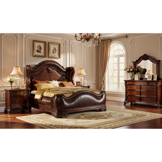 Sunvega Traditional Dark Walnut Wood Night Stand with Three Drawers
