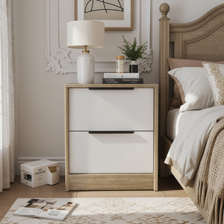 Sunvega Light Gray Two Drawer Nightstand with Metal Handle for Bedroom