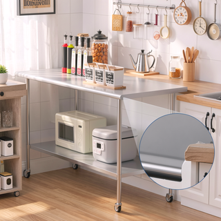Sunvega NSF-Certified Stainless Steel Prep Table with Wheels and Adjustable Undershelf