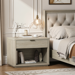 Sunvega Modern Brown Nightstand with Open Shelf and Drawer for Bedroom
