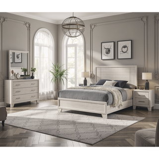 Sunvega Contemporary White Beige Finish Wooden Nightstand with Two Drawers