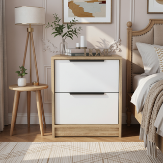 Sunvega 18 Inch High Modern Nightstand with Two Drawers and Metal Hardware