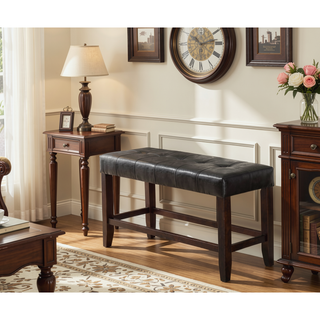 Sunvega Silver Faux Leather Upholstered Tufted Seat Counter Height Bench