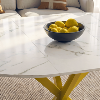 Sunvega Modern Round Dining Table with Marble Top and Adjustable Length
