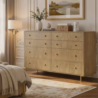 Sunvega Stevie Sand Wash Rectangular 8-Drawer Dresser with Metal Bases and Felt-Lined Drawers