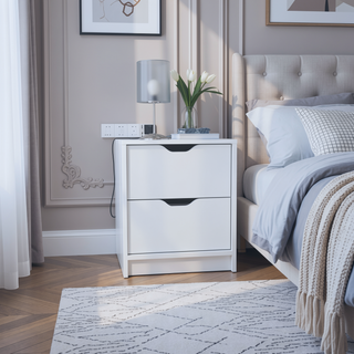 Sunvega White Nightstand with Two Drawers for Bedroom or Living Room End Table