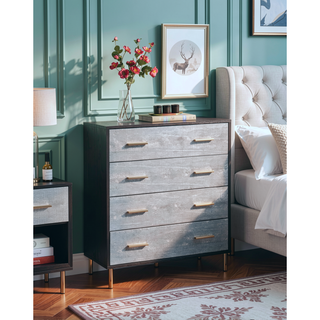 Sunvega Modern Nightstand with Patterned Drawer Fronts and Three Spacious Storage Drawers