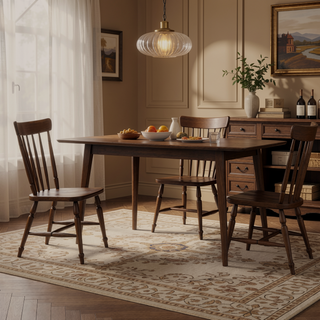 Sunvega Mid-Century Modern Solid Wood Rectangular Dining Table with Brown Stain Finish