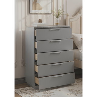 Sunvega Mist Chest White High-Gloss Lacquer Finish with Five Smooth-Glide Drawers