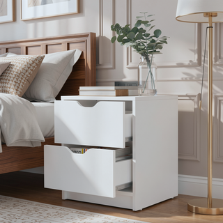 Sunvega White 2-Drawer Nightstand with Large Storage for Bedroom Organization