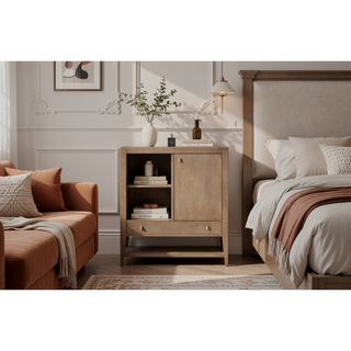 Sunvega Toffee Wood Cabinet with Soft-Close Hinges and Drawers