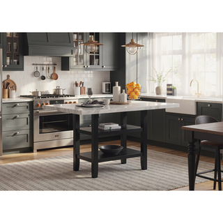 Sunvega Modern Elegant Faux Marble Top Black Base Pub Height Dining Table