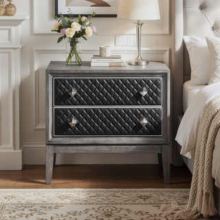 Sunvega Gray Faux Leather Upholstered Nightstand with 2 Dovetail Drawers