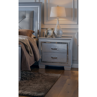Sunvega Modern Glam Nightstand with Built-in Night Light and Crocodile Finish