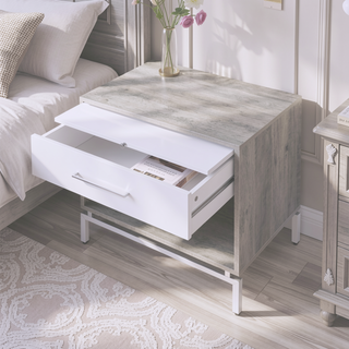 Sunvega Weathered Gray Oak and White Finish Nightstand with Drawer and Shelf