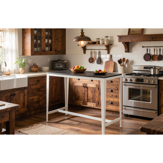 Sunvega Minimalist Farmhouse Style Counter Height Table with Brown MDF Top