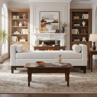 Sunvega Modern Vanilla Upholstered Accent Bench with Plush Foam Cushioning