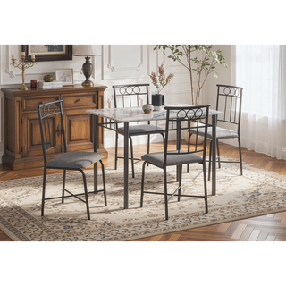 Sunvega 40 Inch White Marble Look Dining Table Set with 4 Grey Fabric Chairs