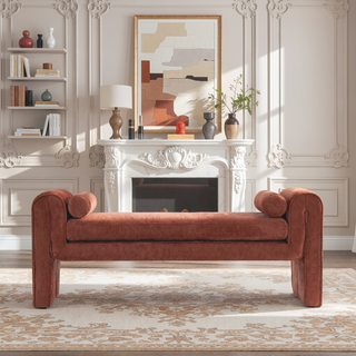 Sunvega Modern Glam Accent Bench with Chenille Upholstery and Bolster Pillows