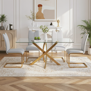 Sunvega Modern Faux Leather Upholstered Dining Chairs with Gold Metal Legs Set of 4